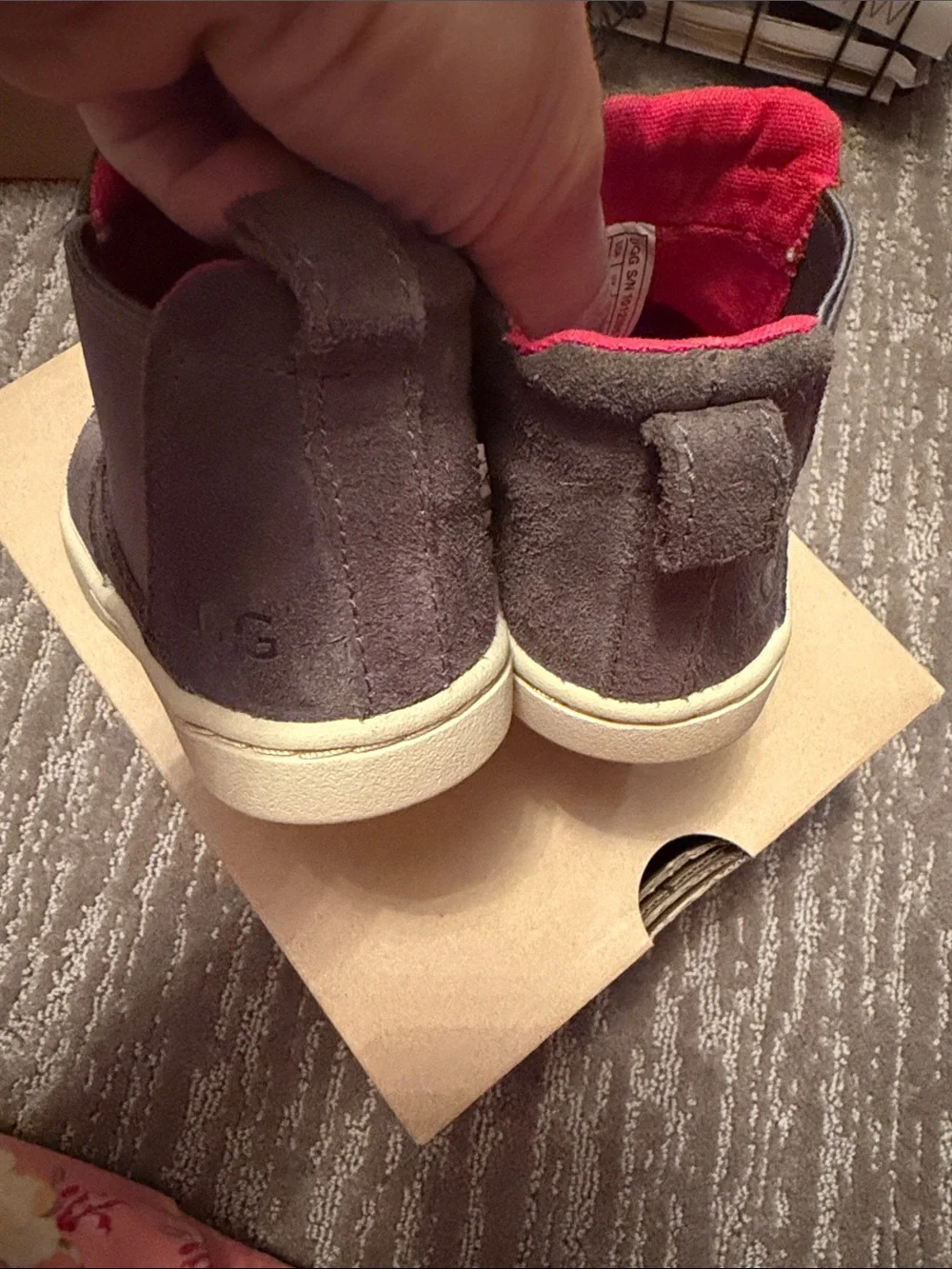 UGG Kids Brown Suede Boots with Red Interior